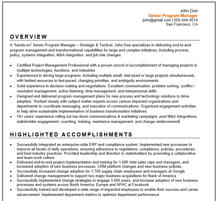 Project management buzzwords - Resume Sample