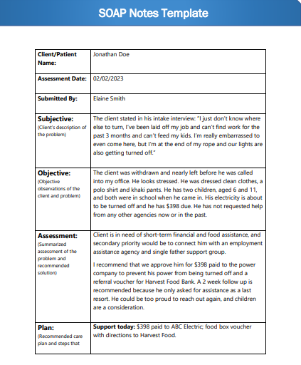 Social Work Case Notes Template SOAP