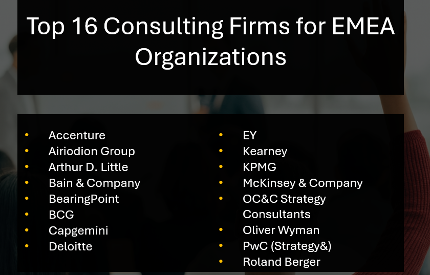 Best 16 Consulting Companies for EMEA - Europe, Middle East, and Africa